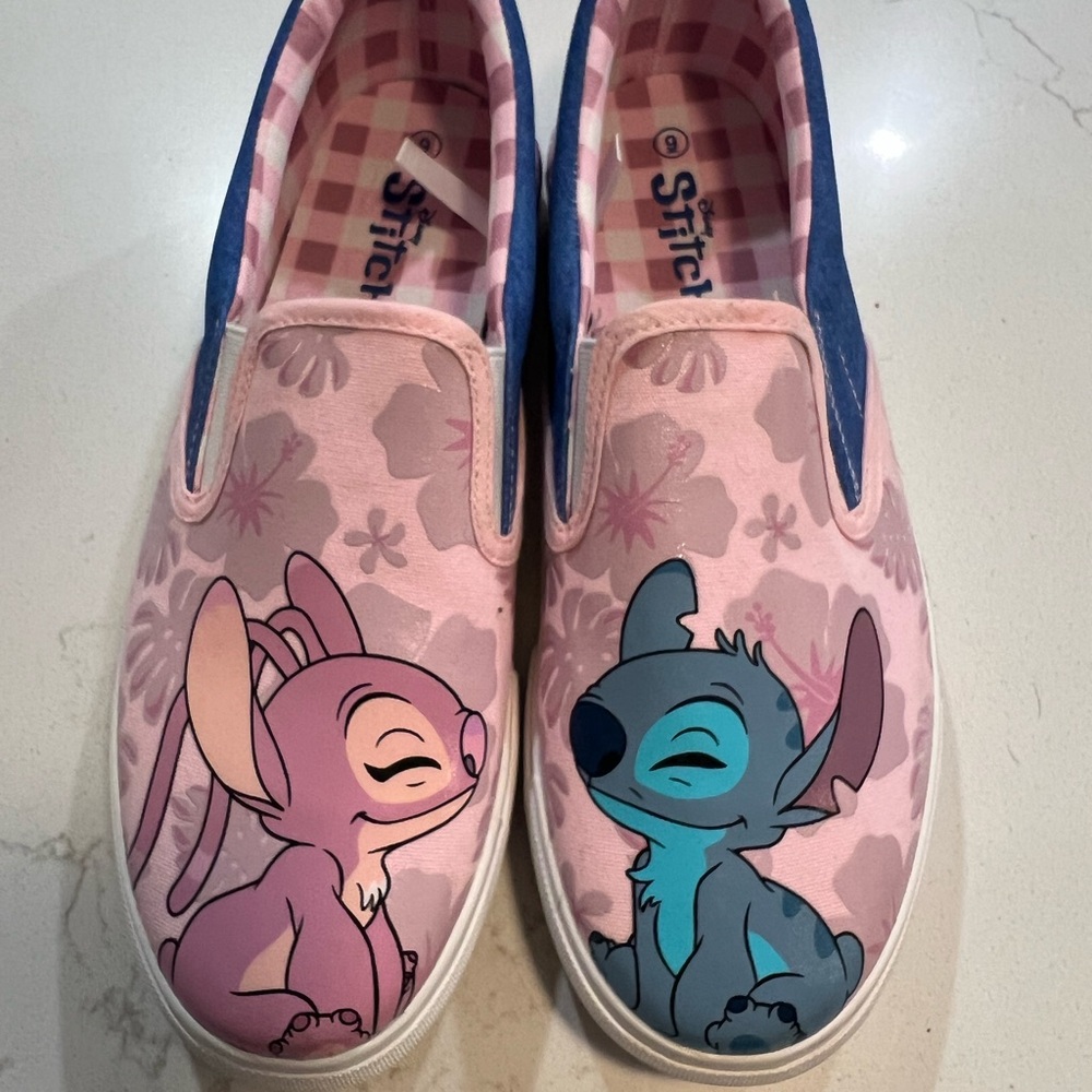 Stitch Pink and Blue Slip-On Sneakers